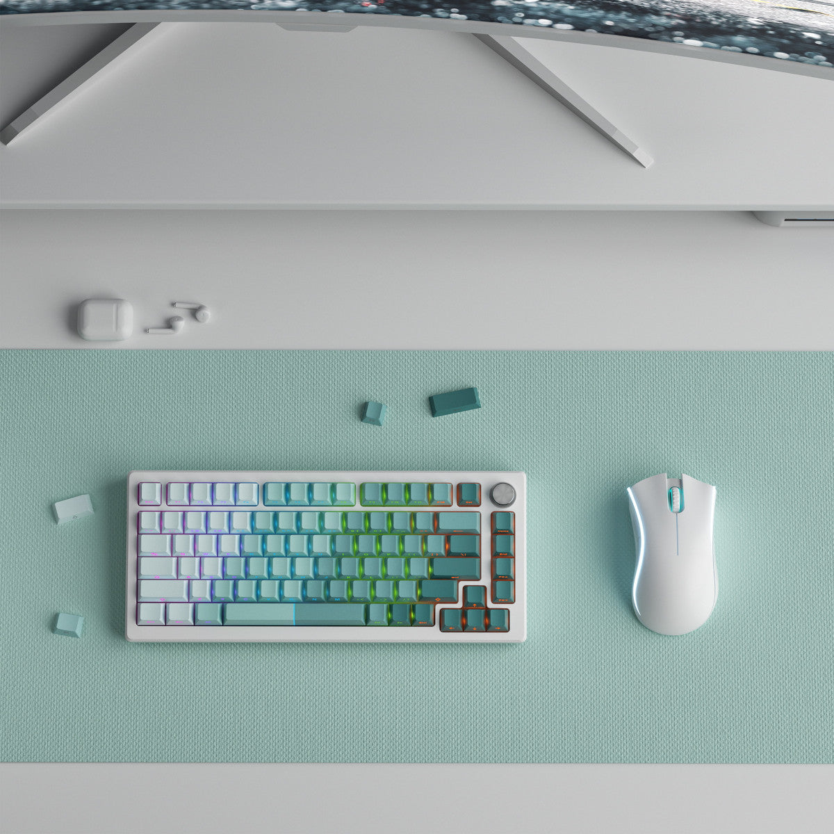 Keycapy zielone gradientowe Shine-Through Cyan