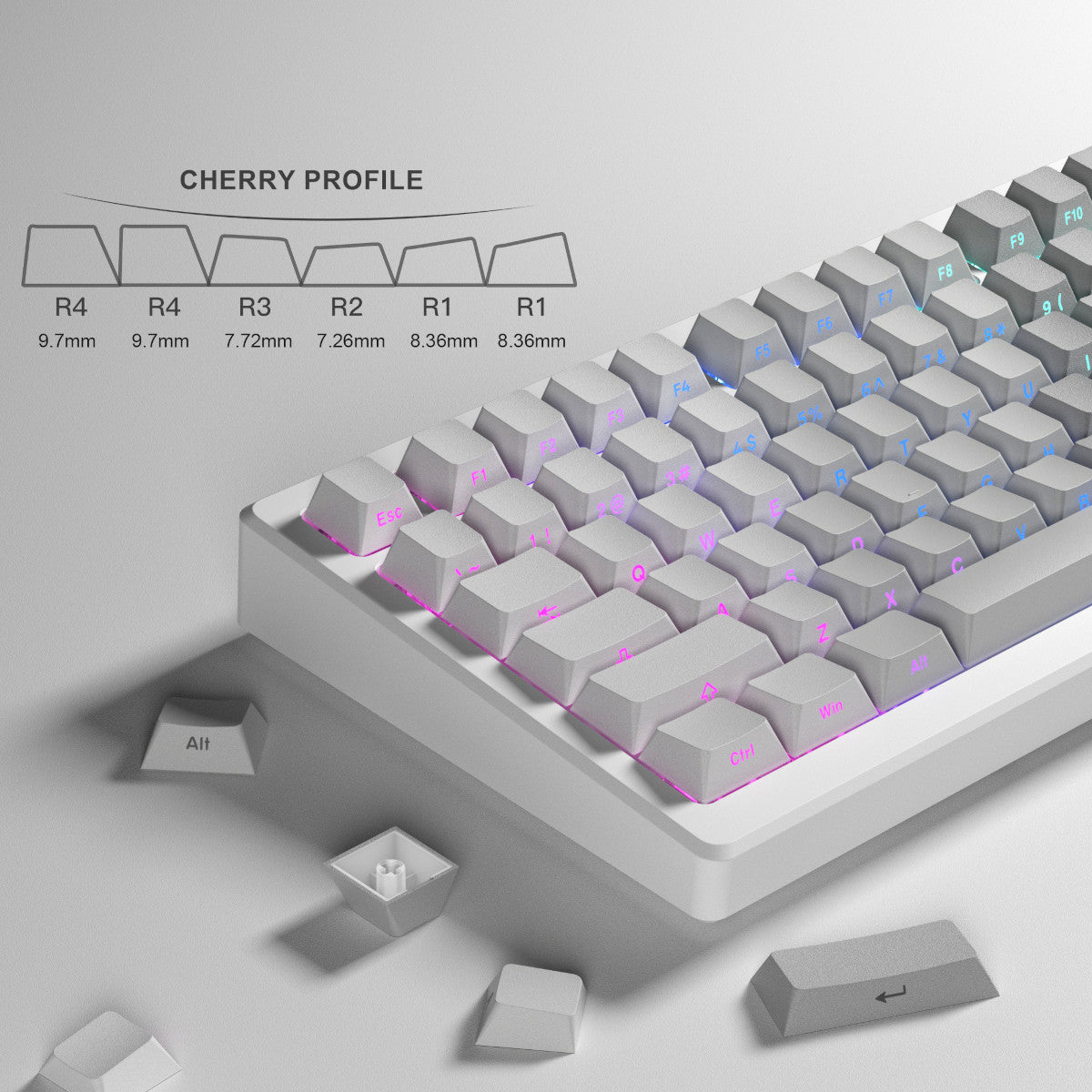 Gradientowe keycapy profil Cherry Gradient Gray